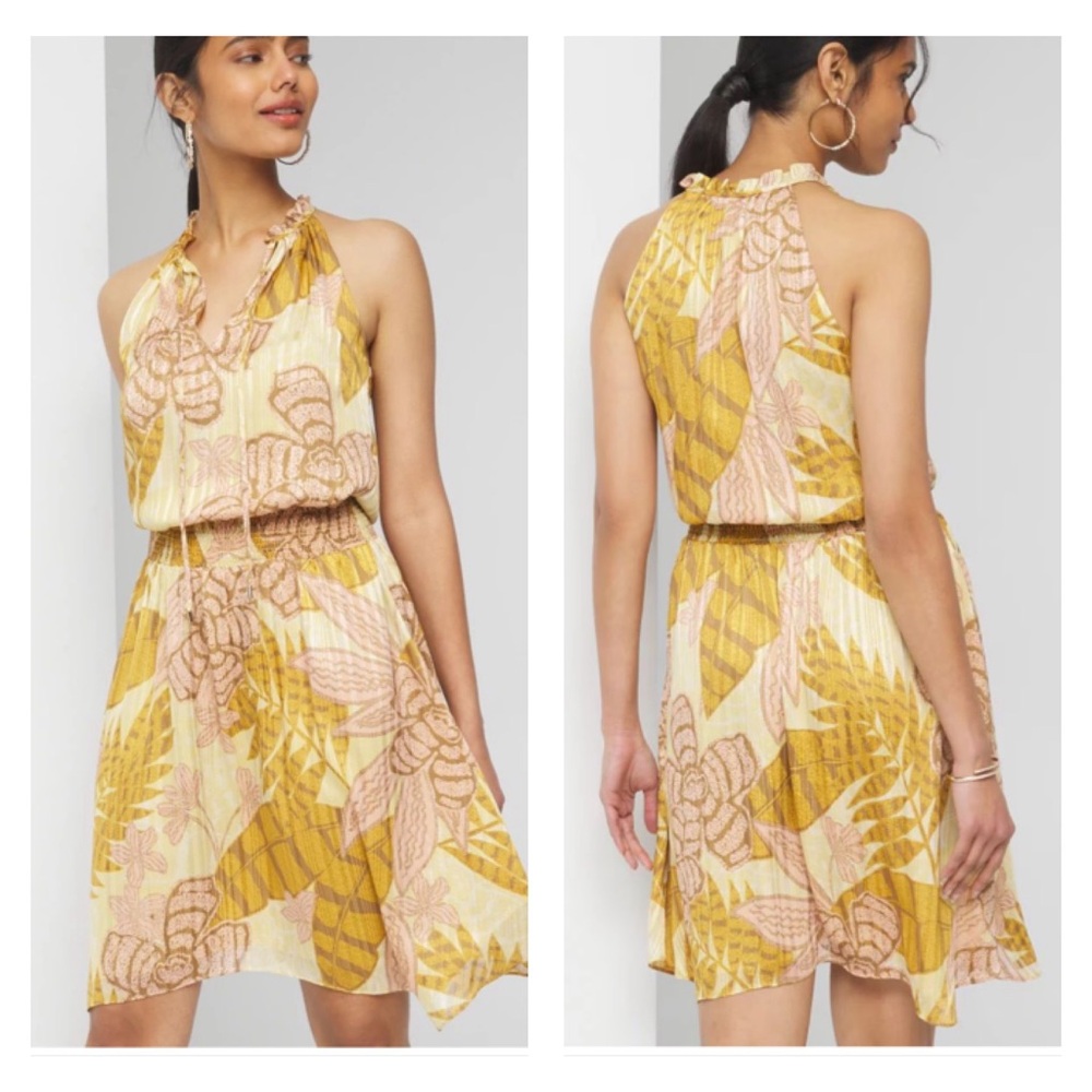White House Black Market Yellow and Pink Floral Dress